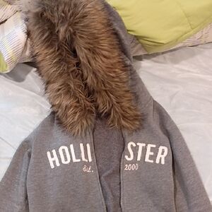 Hollister Kids Gray Hoodie with Faux Fur